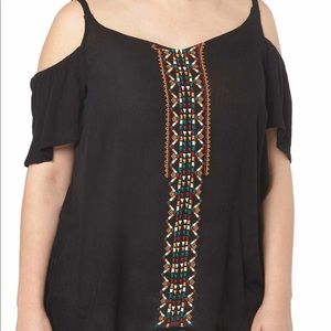 EVANS Womens Embroidered Cold Shoulder Black